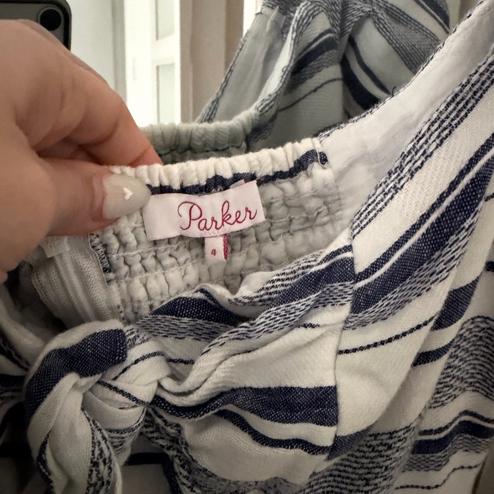 Parker Navy & White Striped Tie-Front Top